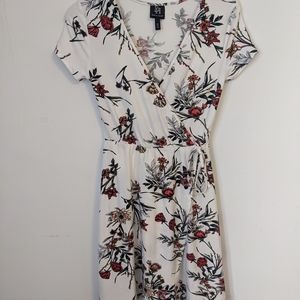 White Floral Faux Wrap Dress